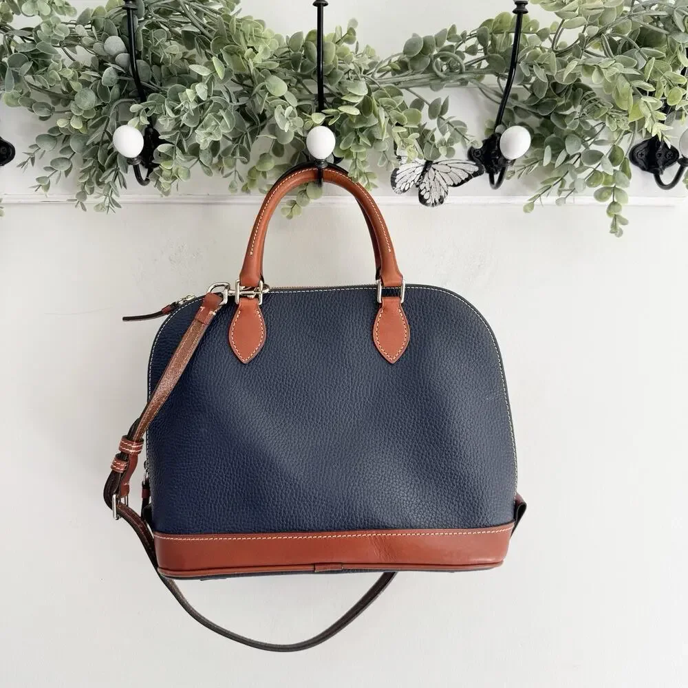 Dooney & Bourke Pebble Grain Zip Zip Satchel in navy NWOT #VW